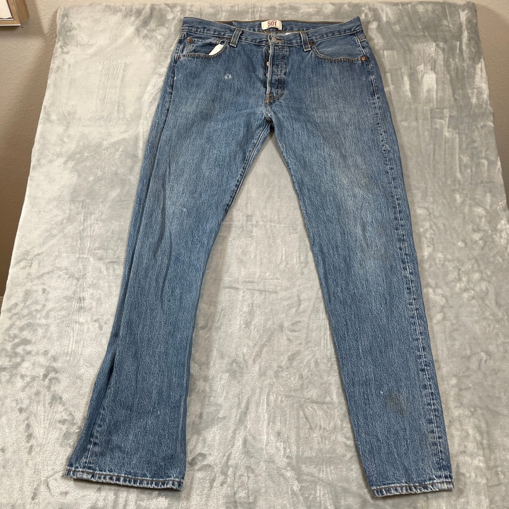Levis 501 Original Straight Leg Button Fly Medium Wash Denim Jeans Mens 36x34